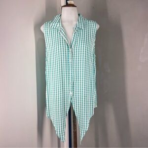 Saint Tropez West Sleeveless Teal Checkered Shirt Women size Large New
